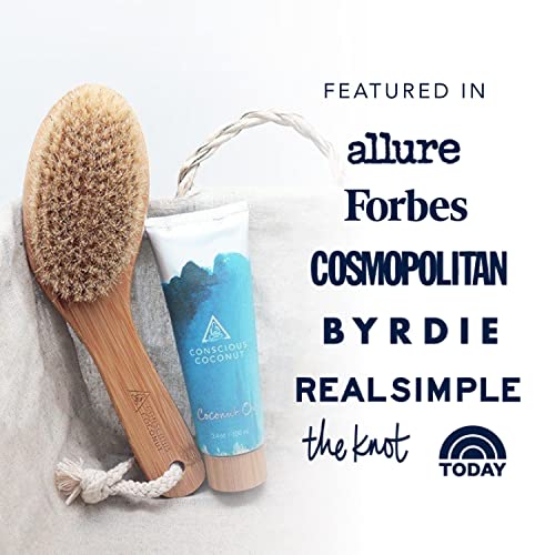 Organic Coconut Oil & Body Scrub Brush Set for Skin Care & Exfoliation
