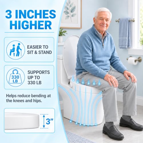 Heavy Duty Raised Toilet Seat with Bidet 3 Inch for Seniors, No Electric, Round 16.5''