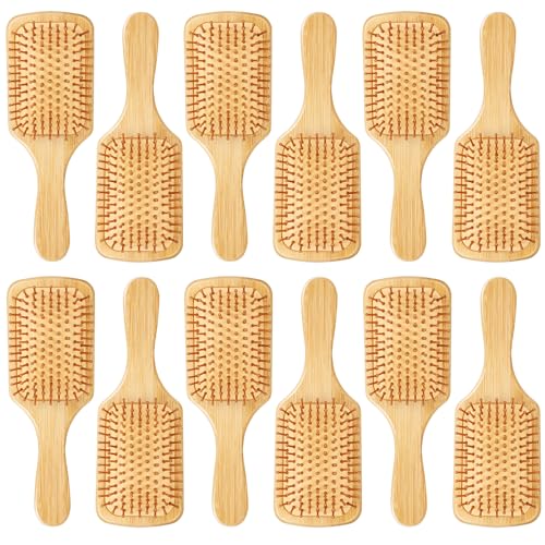 Molain Square 12-Piece Bamboo Hair Brush Set - Wooden Paddle Detanglers for Women & Men