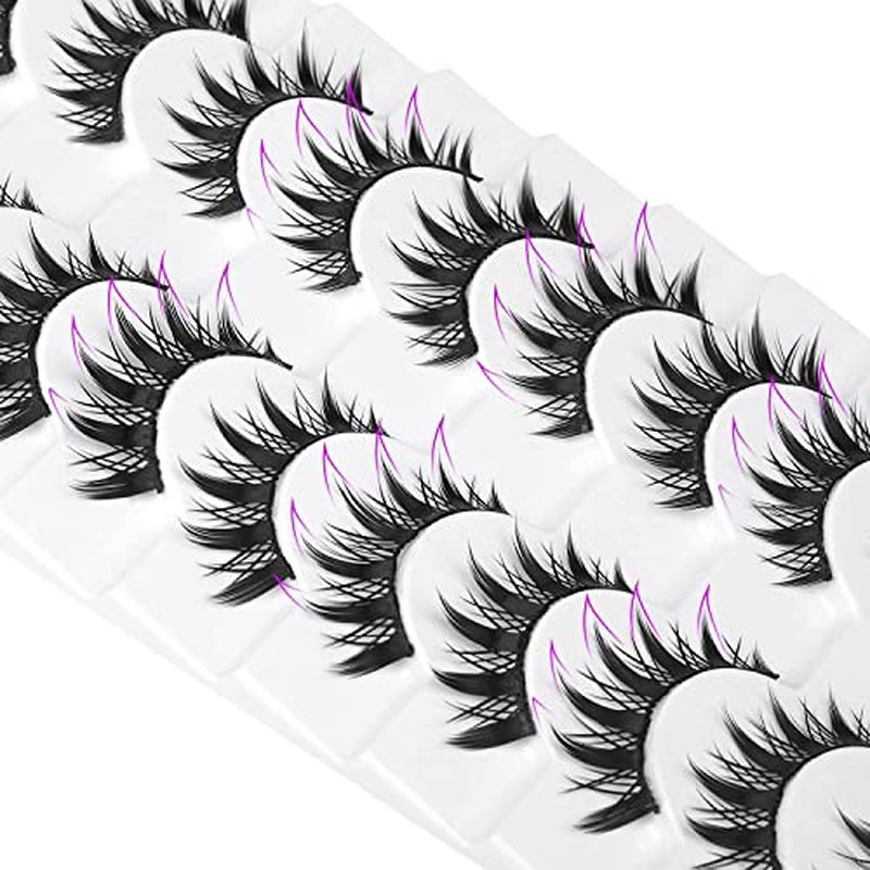Manga Cosplay Lashes Manhua Anime Eyelashes Natural Look Thick Cat Eye Lashes Look Like Individual False Lashes Pack, 10 Pairs