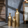 Gold Tall Floor Vase Set - 27in Decorative Metal Vases with Honeycomb Texture, 3-Piece