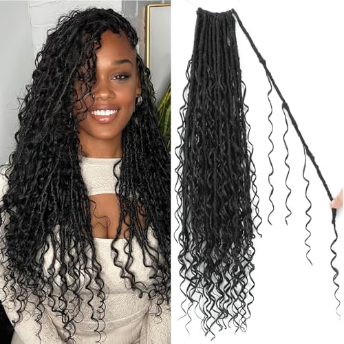 Alaleibaby 24 Inch Boho Faux Locs Crochet Hair 8 Packs - Goddess Soft Locs with Curly Ends for Black Women