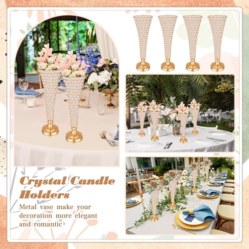 20 Inch Gold Crystal Vase Set – Tall Flower Centerpieces for Weddings & Events
