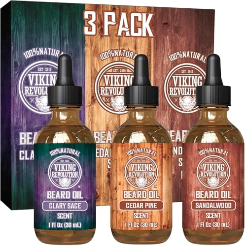 Beard Oil Set - 3 Pack with Sandalwood, Cedar & Pine, Clary Sage - 1 oz Each