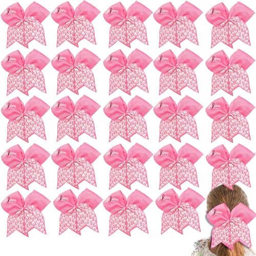Large Pink Breast Cancer Awareness Cheer Hair Bows - White Pink Variation, 24PCS