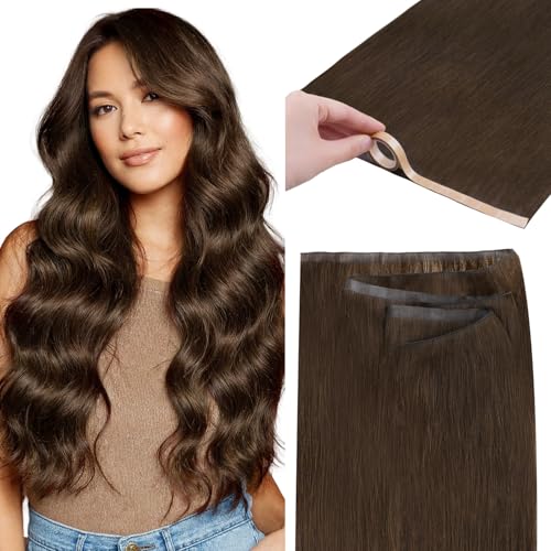 Tape In Weft Hair Extensions - 20 Inch 60g Chocolate Brown, DIY Seamless Blend