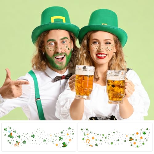 Konsait St Patricks Day Face Tattoos ? Gold Leprechaun Shamrock Freckles Makeup Tattoo Kit for St. Patrick's Day, Parade, Festivals Style & Accessories