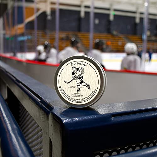 Seattle Sundries Slap Shot Hockey Puck Soap, Hockey Gift Idea 1 (4oz) Bar of Odor Fighting Activated Charcoal Soap in a Retro Gift Tin, Natural and Handmade