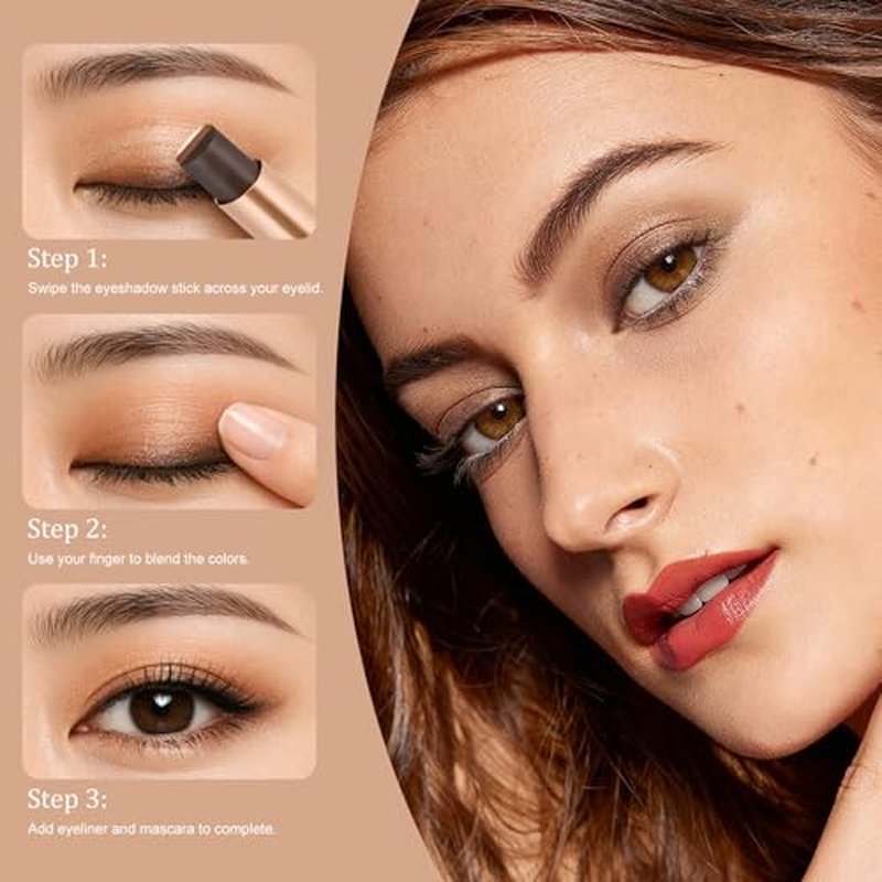 3 Colors Cream Eyeshadow Stick, Silky Smooth Long Lasting Waterproof Eye Shadow Makeup Stick, Easy Application Matte Finish Eyeshadow Pencil - 01 Matte Earth