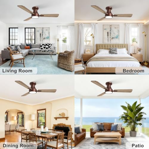 Brown 42 Inch Modern Low Profile Ceiling Fan with Light & Remote Control