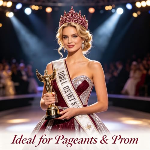 Burgundy 4-Inch Pageant Tiara with Rhinestones - Elegant Alloy Crown for Women