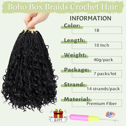 Dorsanee 10 Inch Boho Goddess Box Braids Crochet Hair 7 Packs 1B