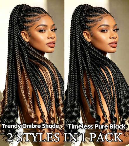 Pre Stretched Braiding Hair 20 Inch Ombre & Black Set for Knotless Box & Goddess Braids