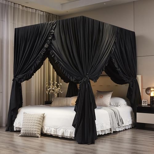 Black King Size Canopy Bed Curtains - Elegant Bedroom Decoration