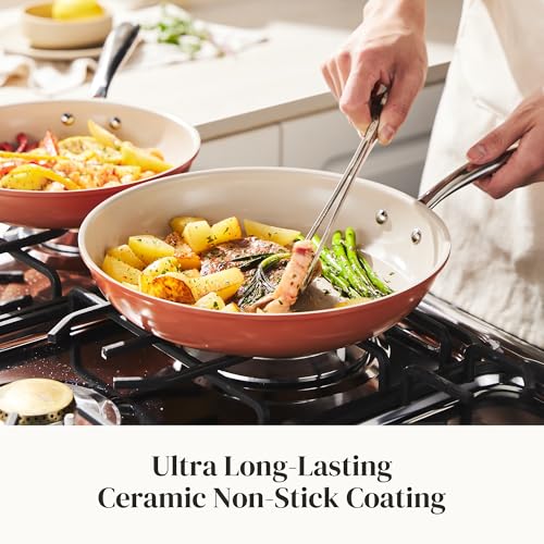 Orange Nonstick Ceramic Frying Pan Set - 8, 9.5 & 11 Inch Skillets with Cool Handle