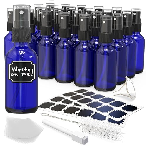 Nevlers 24 Pack Blue 2 Oz Travel Spray Bottles - Small Glass Mist Spritzers