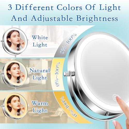 Rechargeable 7-Inch Lighted Makeup Mirror with 10X Magnification & Adjustable Height