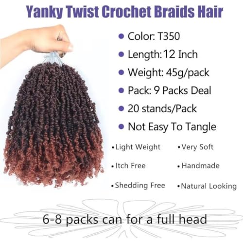 Yanky Twists Crochet Hair 12 Inch 9 Packs Curly Bohemian Passion Twist Extension T350#