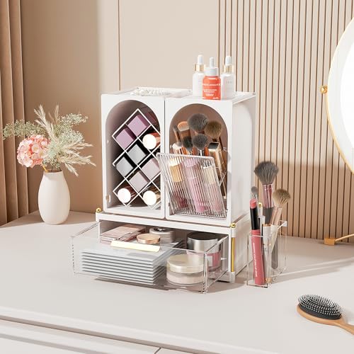 Compact Makeup Organizer Set with Brush and Lipstick Storage - Modular Design