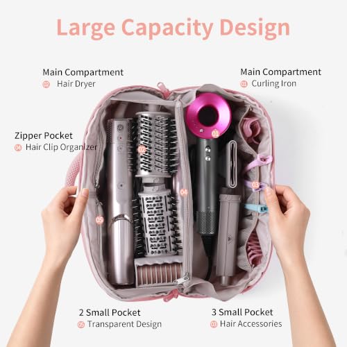 Pink Travel Hair Dryer Bag Compatible with Shark FlexStyle HD430 with Heat-Resistant Mat