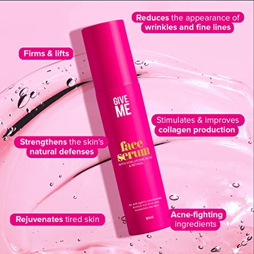 Give Me Cosmetics Hydrating Face Serum 80ml with Hyaluronic Acid, Retinol, Peptides & Vitamin B5 - Lightweight, Non-Greasy Formula for Radiant-Looking Skin