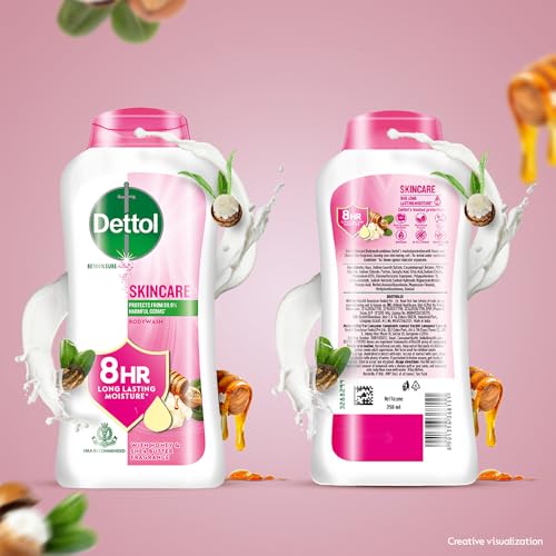 Dettol Skincare Body Wash and Shower Gel for Women and Men, 250ml | Soap-Free Bodywash | 8h Moisturization