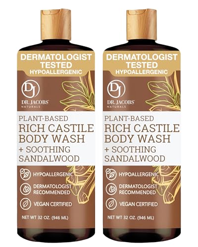 Castile Body Wash with Sandalwood - Plant-Based Liquid Soap 32oz 2 Pack