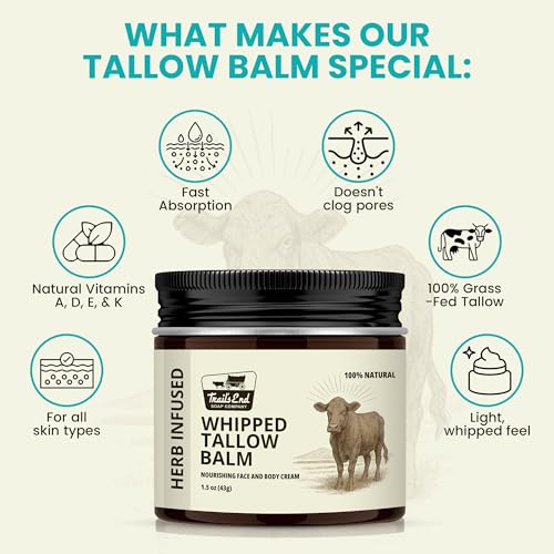 Handmade Whipped Tallow Balm - Orange & Vanilla Cream - Grass Fed & Finished - Infused Organic Jojoba oil - Natural Body Butter for Face, Body & Sensitive Skin (Eczema, Rosacea, Infant to Adult)