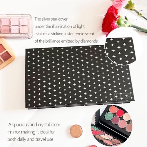 Double Layer Magnetic Eyeshadow Palette with Mirror and Silver Star Cover – Fits Standard & Deep Pans, 42 Slots