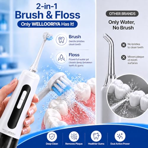Wellooriya Water Dental Flosser White - 9 Pressure Levels, 300mL USB-C Portable Irrigator