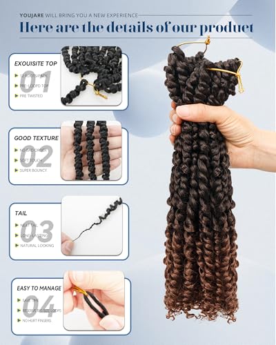 Youjare 12 Inch Pre-Looped Passion Twist Crochet Hair Extensions Pack of 8 T1B/30 Ombre Brown