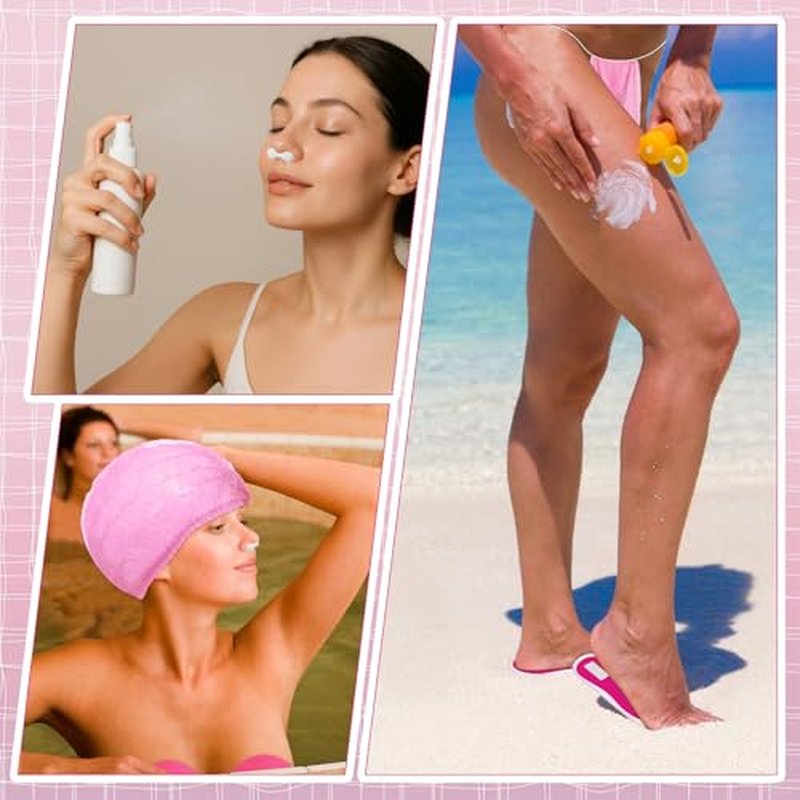 125 Pcs Spray Tan Tanning Essentials Accessories Kit 25 Set Disposable Caps Underwear Feet Pads Nipple Cover Nose Filter Plugs for Beauty Salons Home Sunless Tanning (Pink)