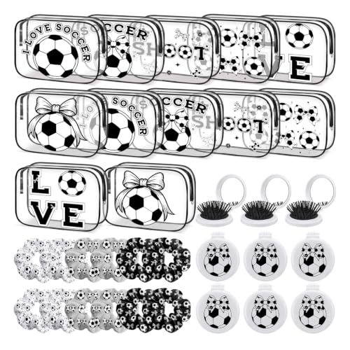 Black White Soccer Bow Makeup Bag & Party Favors Set - 36 Pcs