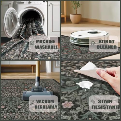 8x10 Green Washable Area Rug for Living Room & Bedroom - Non-Slip, Floral Design - Variation: Green / 8' x 10' Oblong