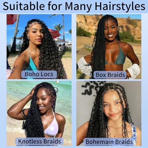 Hunt Charm Water Wave Human Braiding Hair 16inch Boho Curly Extensions 100g - Natural Color