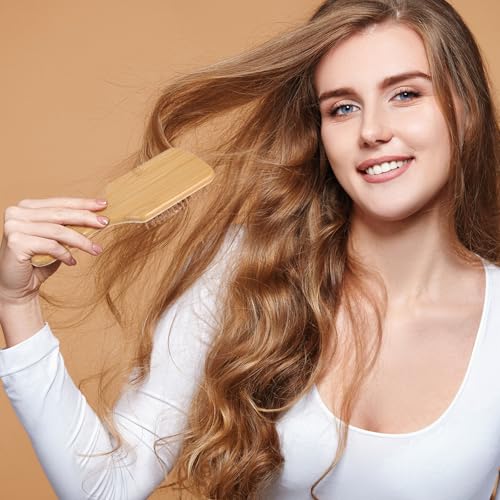 Rectangular 12-Piece Bamboo Hair Brush Set - Wooden Paddle Detanglers for Hair Growth