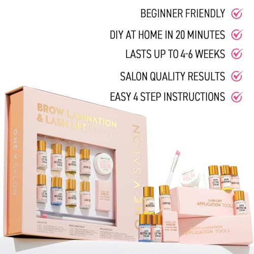 One V Salon Brow Lamination & Lash Lift Kit ? 2-in-1 Eyebrow Lamination & Eyelash Lift Set | At-Home DIY Kit for Fuller Brows & Curly Lashes | up to 20 applications with All Tools Included