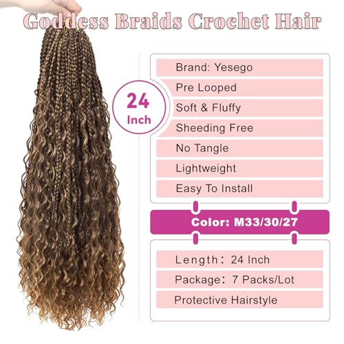 24 Inch Bohemian Box Braids Crochet Hair for Black Women - Chocolate Brown Mix Camel Blonde M33/30/27
