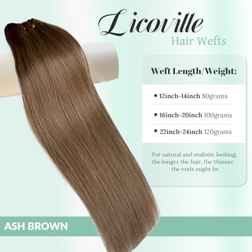 Ash Brown Human Hair Weft Extensions 22 Inch 120G Hand Tied Sew-In