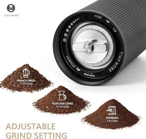 Manual Coffee Grinder with Foldable Handle, Adjustable Burr, Compact & Portable - Black - C3S Pro
