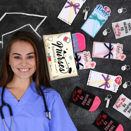 Nurse Appreciation Gift Set with Socks, Cosmetic Bags, Keychains & Notepads - Bulk 36 Pieces
