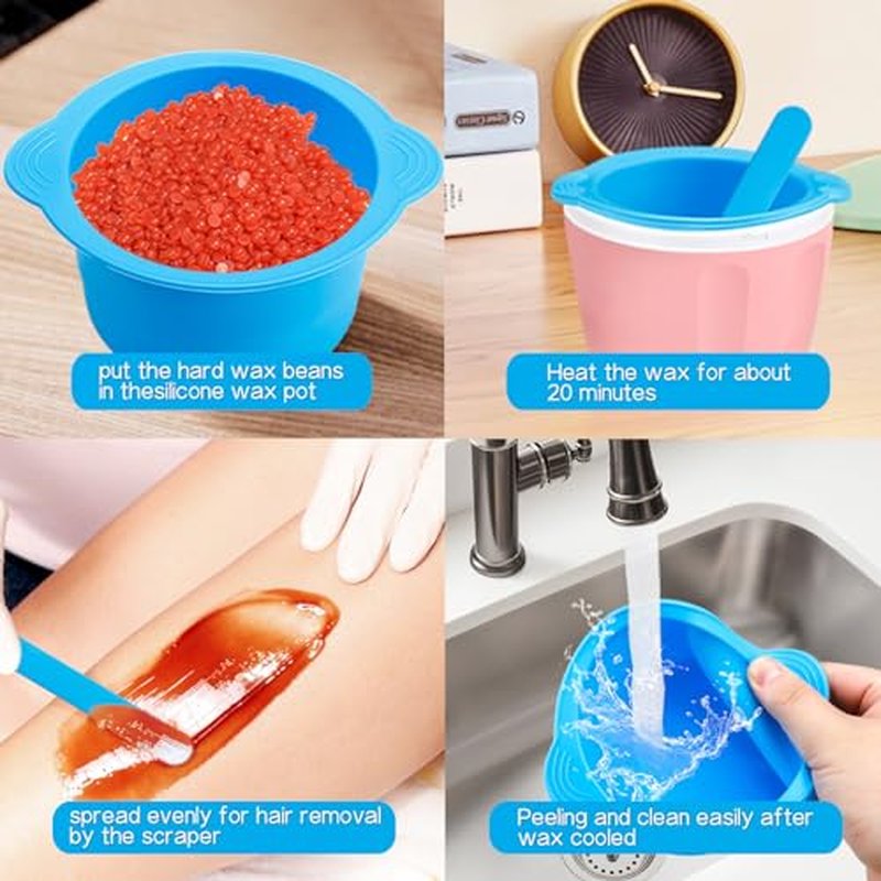 2Pcs Silicone Wax Warmer Liners, Wax Melt Liners for Warmers Reusable Non-Stick Wax Pot Silicone Bowl Replacement with 2 Wax Spatula Sticks for Hair Removal (Red, Blue)