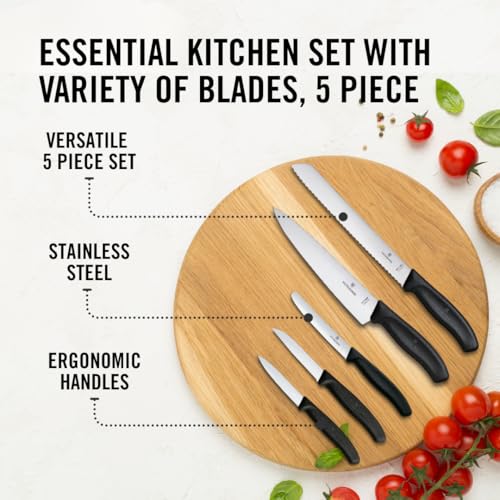 Victorinox Swiss Classic 5-Piece Kitchen Knife Set - Black Handle, Utility & Bread Knives