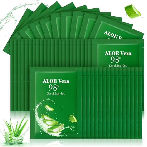 60 Pcs Travel Size Aloe Vera Gel 98% Organic After Sun Moisturizer for Face, Body, Soothing Hydrating Lotion Bulk for Winter Vacation, Guests Skin Care Gifts