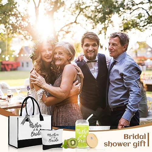 Mother of the Bride Gifts Set - Glass Cup, Tote & Cosmetic Bag - Variation of Mother of the Bride