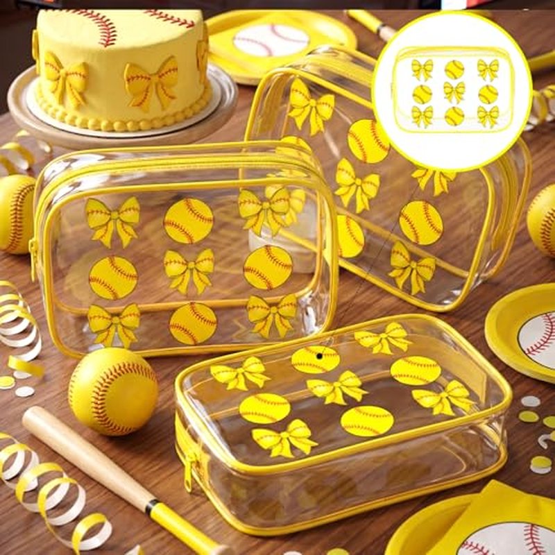 18 Pcs Softball Clear Makeup Bags 7 x 4.7 x 2.4 Inch Goodie Gift Bags Waterproof PVC Cosmetic Pouch with Zipper Portable Travel Pouch Organizer for Team Gift & Sport Party Favor
