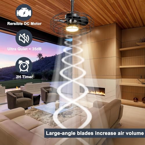 Coolbull 20'' Black Outdoor Ceiling Fan with Light & Remote - 3-Blade, Waterproof