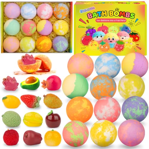 Kids Bath Bombs with Toys Inside, Fizzy Fruit-Scented Bath Fizzies - 12 Pack