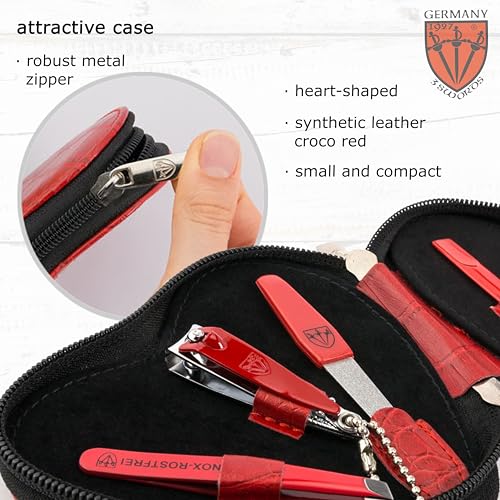 Croco Red Manicure Pedicure Grooming Kit with Nail Scissors, Tweezers & Leather Case