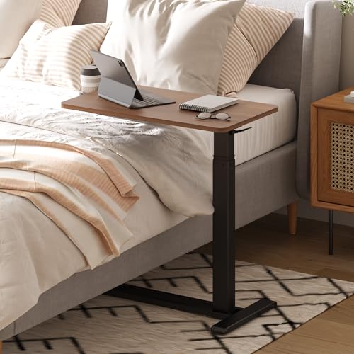 FitStand 28'' Mahogany Overbed Bedside Table with Wheels - Small Size